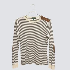Lauren Ralph Lauren Long sleeved Shirt Striped Elbow Patches Suede Size M